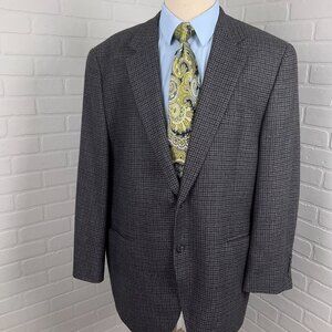 Chaps‎ Blazer Men 46R Blue Gray Houndstooth Lambswool Classic Career Jacket